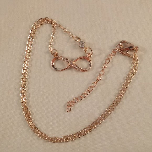 Rose Gold Sterling Silver Diamond Zircon Infinity Heart Bracelet Necklace 2p set - Picture 3 of 8